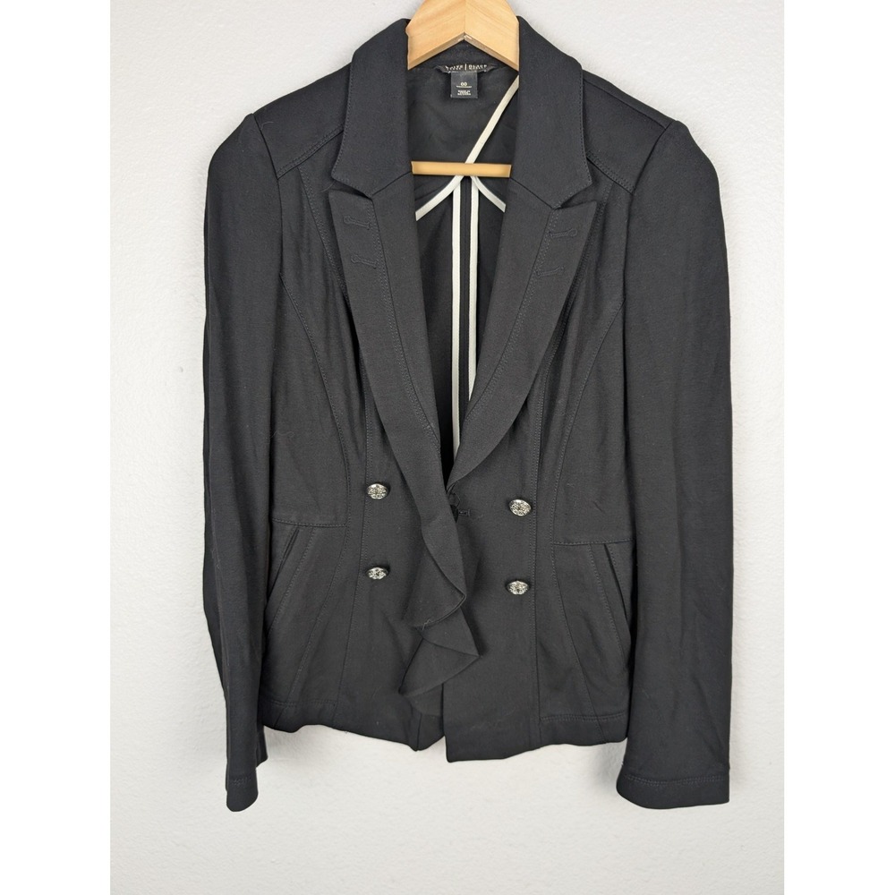 White House Black Market Blazer Womens 00 Black Double Breasted Ruffle Jacket